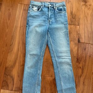 RE/DONE High Rise Ankle Crop Wornblue Jeans 25